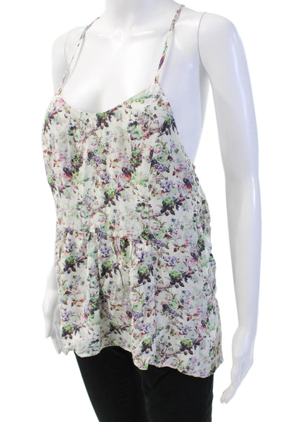 Barneys New York Women's Scoop Neck Spaghetti Straps Silk Floral Blouse Size 8
