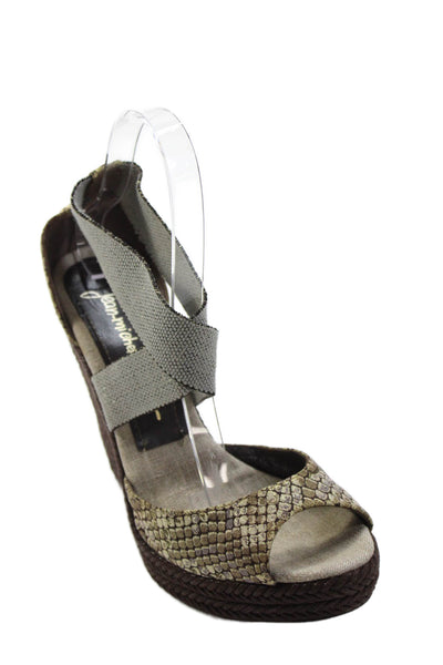 Jean-Michel Cazabat Women's Open Toe Ankle Straps Wedge Sandals Brown Size 8