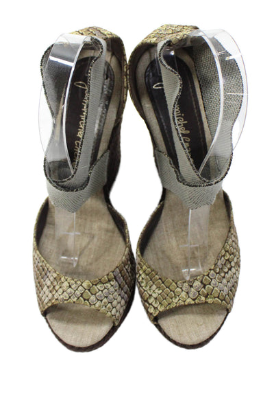 Jean-Michel Cazabat Women's Open Toe Ankle Straps Wedge Sandals Brown Size 8