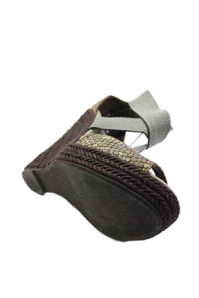 Jean-Michel Cazabat Women's Open Toe Ankle Straps Wedge Sandals Brown Size 8