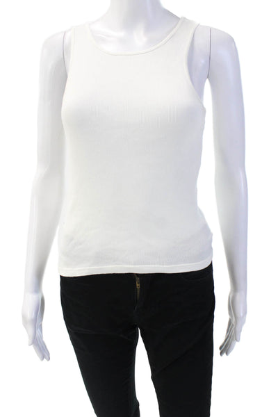 Madim Cotton Ribbed Round Neck Sleeveless Basic Slim Fit Tank Top White Size L