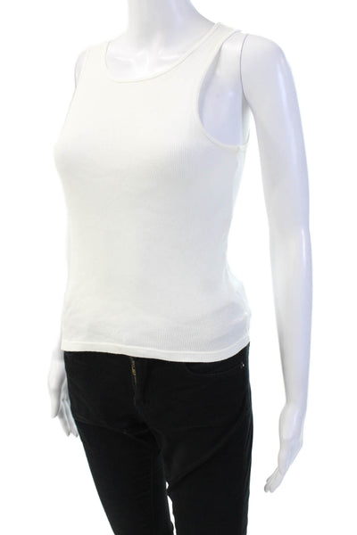 Madim Cotton Ribbed Round Neck Sleeveless Basic Slim Fit Tank Top White Size L