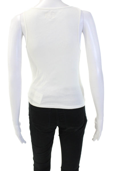 Madim Cotton Ribbed Round Neck Sleeveless Basic Slim Fit Tank Top White Size L