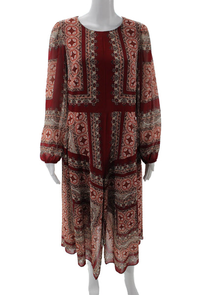 Vince Camuto Womens Long Sleeve Paisley Handkerchief Dress Red Size 12