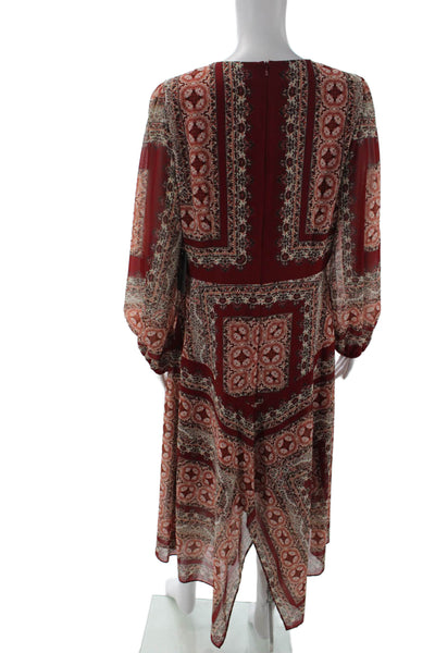 Vince Camuto Womens Long Sleeve Paisley Handkerchief Dress Red Size 12