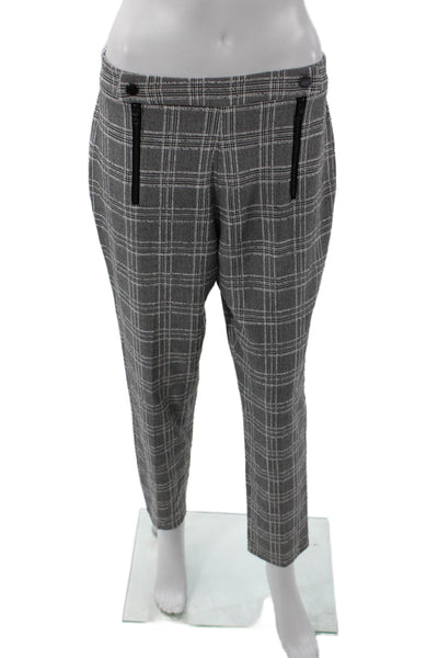 BCBGMAXAZRIA Womens Houndstooth Print Straight Leg Zip Detail Pants Gray Size M