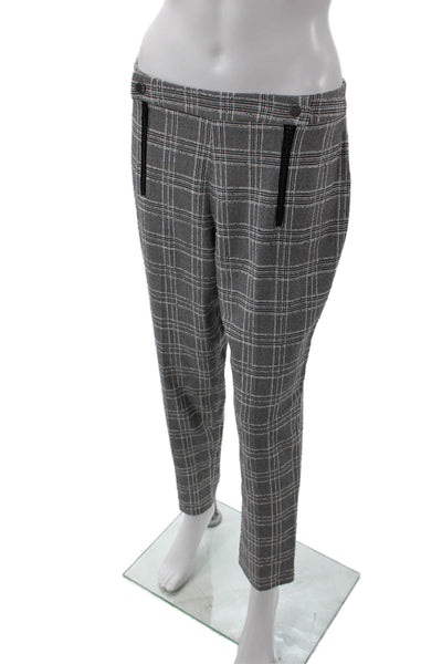 BCBGMAXAZRIA Womens Houndstooth Print Straight Leg Zip Detail Pants Gray Size M