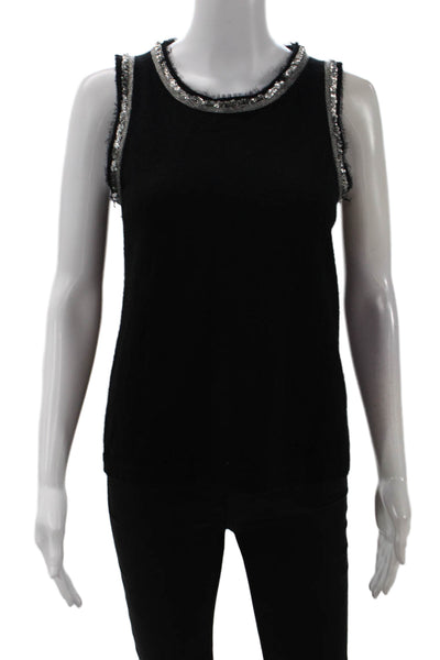 J Crew Womens Cashmere Sequined Round Neck Pullover Sweater Vest Black Size S
