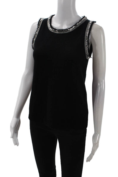 J Crew Womens Cashmere Sequined Round Neck Pullover Sweater Vest Black Size S