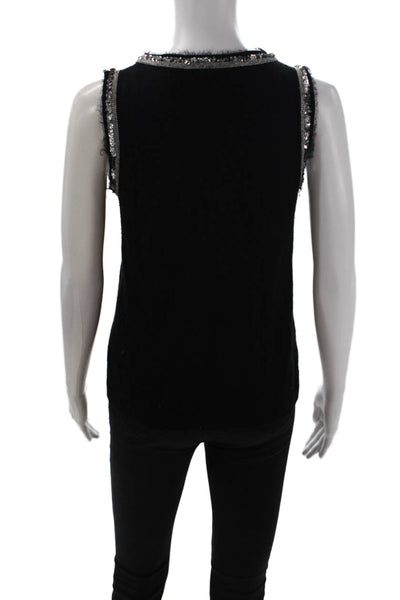 J Crew Womens Cashmere Sequined Round Neck Pullover Sweater Vest Black Size S