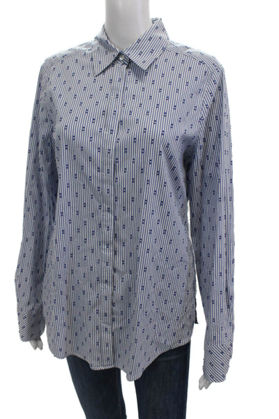 Etcetera Womens Cotton Collared Striped Button Down Blouse Blue Size 12