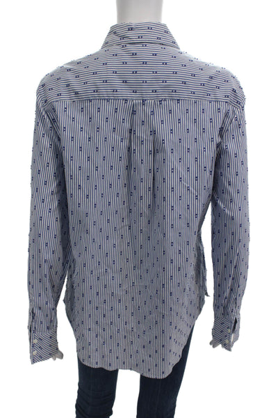Etcetera Womens Cotton Collared Striped Button Down Blouse Blue Size 12