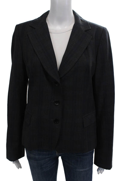 Mark Shale Womens Striped Collared Three Buttoned Blazer Dark Gray Size 10