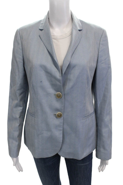 Zanella Womens Herringbone Two Buttoned Pocketed Blazer Jacket Blue Size 10