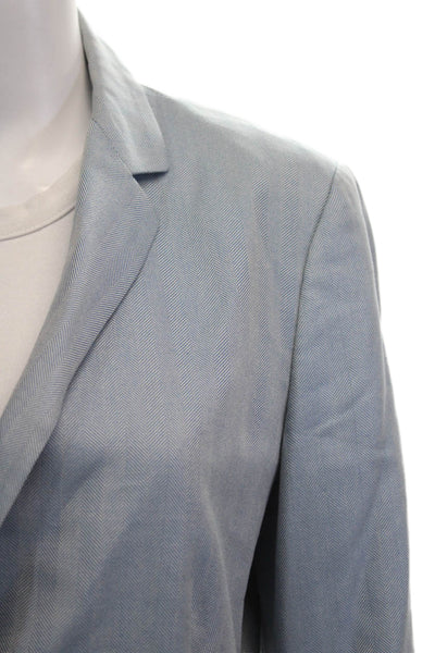 Zanella Womens Herringbone Two Buttoned Pocketed Blazer Jacket Blue Size 10