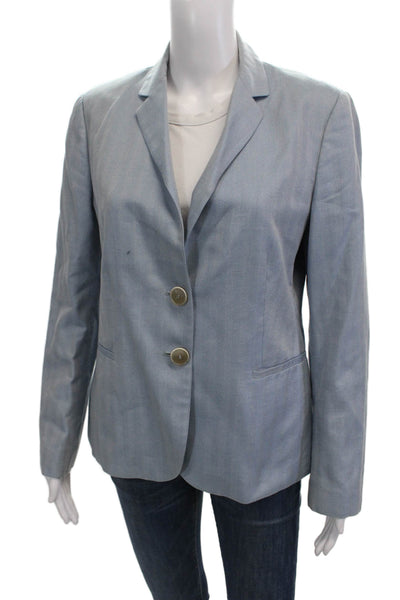 Zanella Womens Herringbone Two Buttoned Pocketed Blazer Jacket Blue Size 10