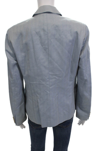 Zanella Womens Herringbone Two Buttoned Pocketed Blazer Jacket Blue Size 10
