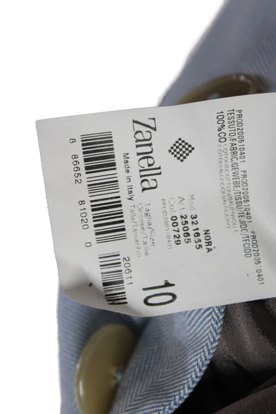 Zanella Womens Herringbone Two Buttoned Pocketed Blazer Jacket Blue Size 10