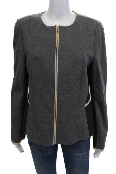 BASLER Womens Full Zippered Color Block Jacket Gray Size 40