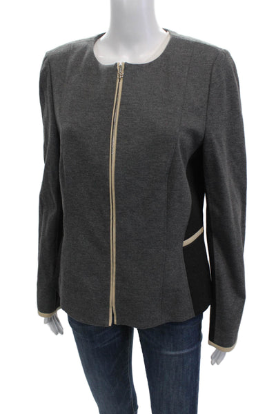 BASLER Womens Full Zippered Color Block Jacket Gray Size 40