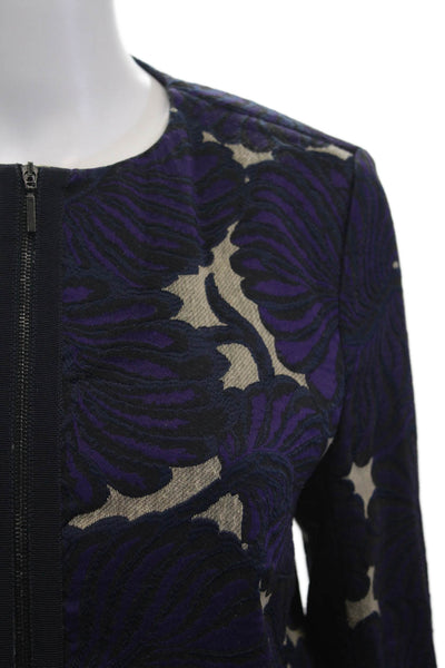 Piazza Sempione Womens Zippered Pocketed Floral Brocade Jacket Purple Size 46