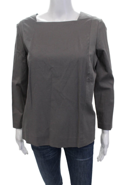 Jaeger Womens Cotton Square Neck Long Sleeve Zippered Top Gray Size 14