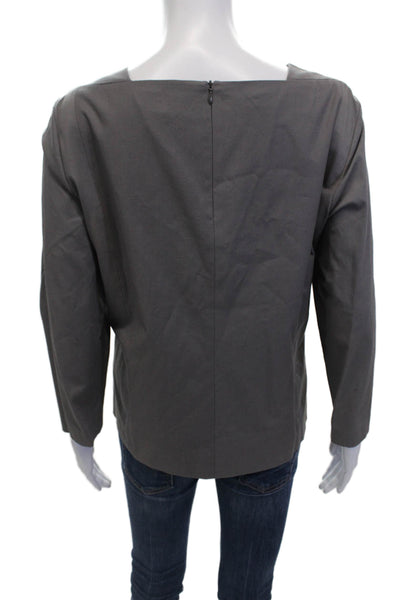 Jaeger Womens Cotton Square Neck Long Sleeve Zippered Top Gray Size 14