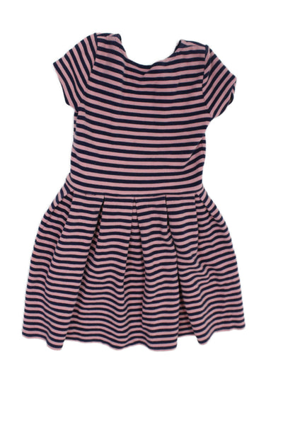 Polo Ralph Lauren Girls Striped Print Pleated Flare Dress Pink Blue Size 8-10