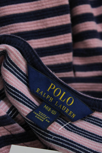Polo Ralph Lauren Girls Striped Print Pleated Flare Dress Pink Blue Size 8-10
