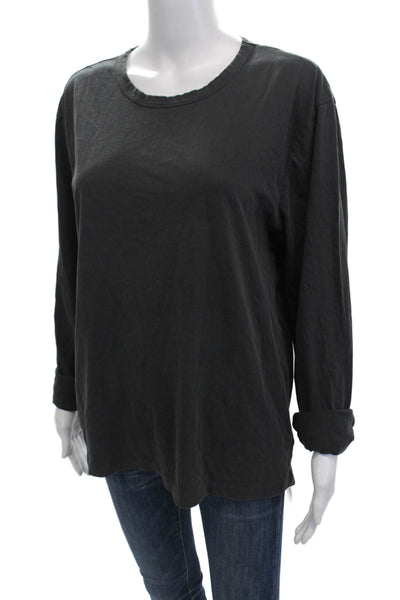 Made For Italic Womens Cotton Long Sleeve Round Neck Pullover Top Gray Size M
