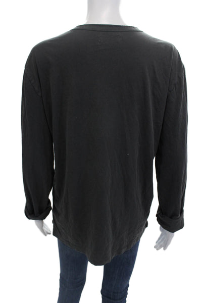 Made For Italic Womens Cotton Long Sleeve Round Neck Pullover Top Gray Size M