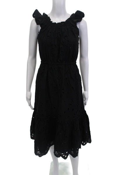 J Crew Womens Cotton Eyelet Detail Sleeveless Tiered Dress Black Size 0