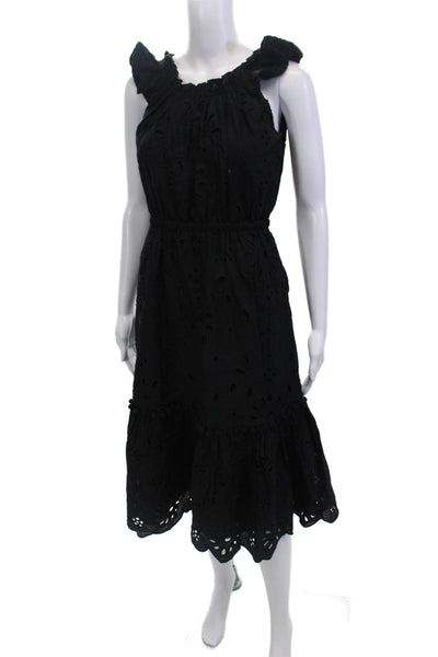 J Crew Womens Cotton Eyelet Detail Sleeveless Tiered Dress Black Size 0