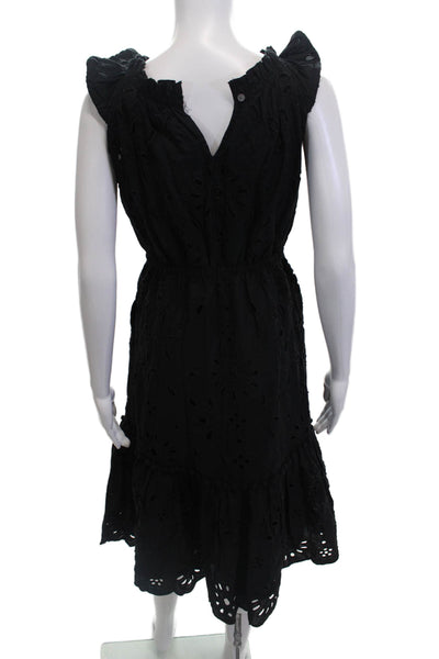 J Crew Womens Cotton Eyelet Detail Sleeveless Tiered Dress Black Size 0