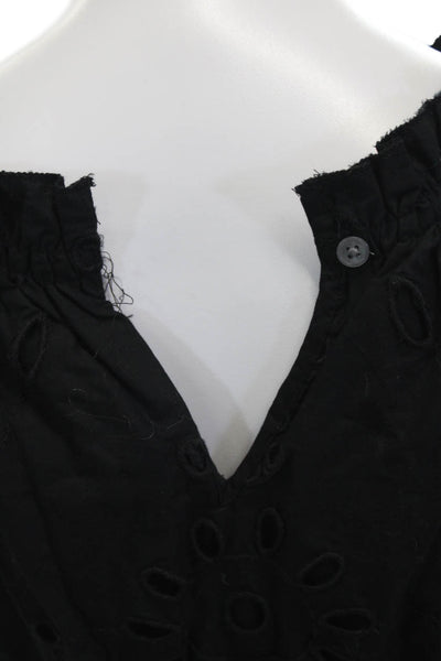 J Crew Womens Cotton Eyelet Detail Sleeveless Tiered Dress Black Size 0