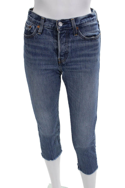 Levis Womens Cotton Five Pocket Distressed Hem Capri Jeans Blue Size 26