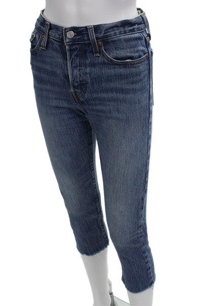 Levis Womens Cotton Five Pocket Distressed Hem Capri Jeans Blue Size 26