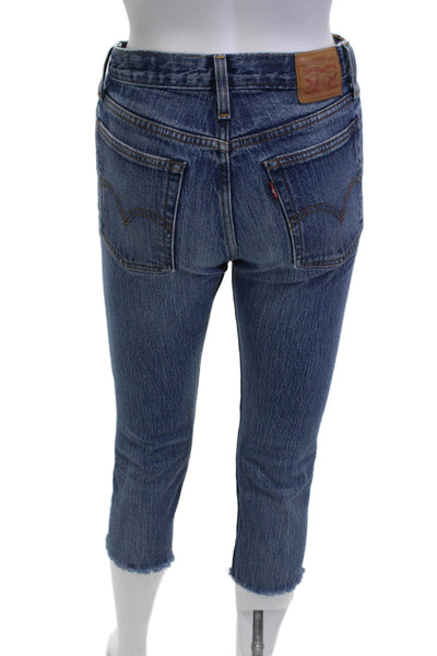 Levis Womens Cotton Five Pocket Distressed Hem Capri Jeans Blue Size 26