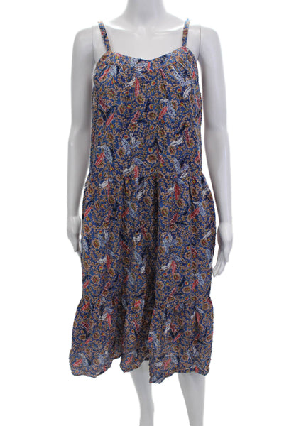 Knox Rose Womens Cotton Floral Print Sleeveless Tiered Dress Blue Size XS