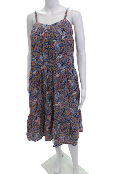 Knox Rose Womens Cotton Floral Print Sleeveless Tiered Dress Blue Size XS