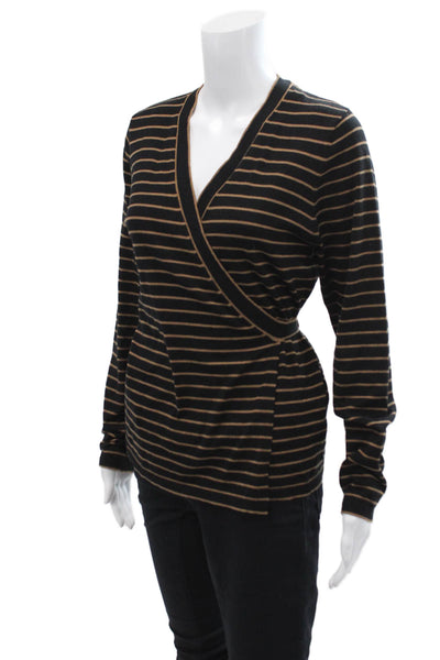 Max Studio Womens Striped Knit Long Sleeve Tie Front Cardigan Brown Size L