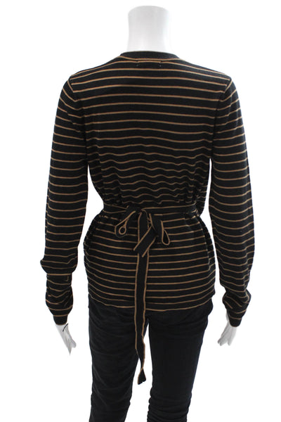 Max Studio Womens Striped Knit Long Sleeve Tie Front Cardigan Brown Size L