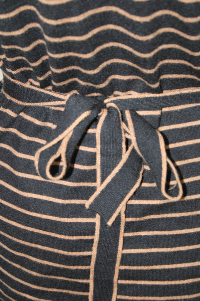 Max Studio Womens Striped Knit Long Sleeve Tie Front Cardigan Brown Size L