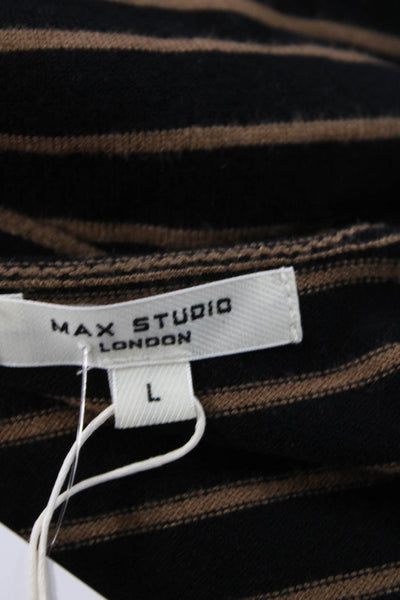Max Studio Womens Striped Knit Long Sleeve Tie Front Cardigan Brown Size L