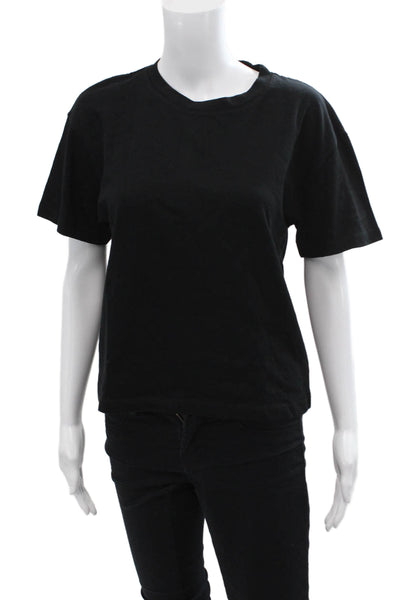 Zara Womens Cotton Crew Neck Short Sleeve Cropped T-Shirt Black Size M