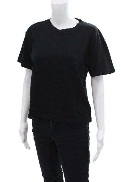 Zara Womens Cotton Crew Neck Short Sleeve Cropped T-Shirt Black Size M