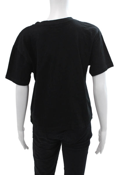 Zara Womens Cotton Crew Neck Short Sleeve Cropped T-Shirt Black Size M