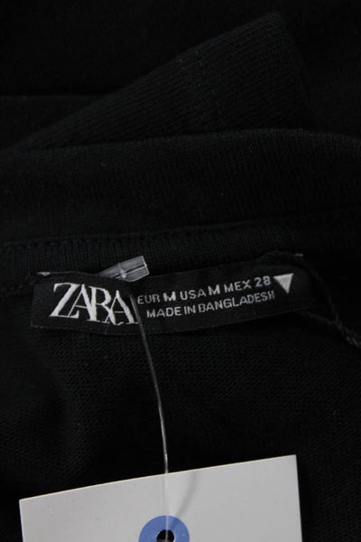 Zara Womens Cotton Crew Neck Short Sleeve Cropped T-Shirt Black Size M