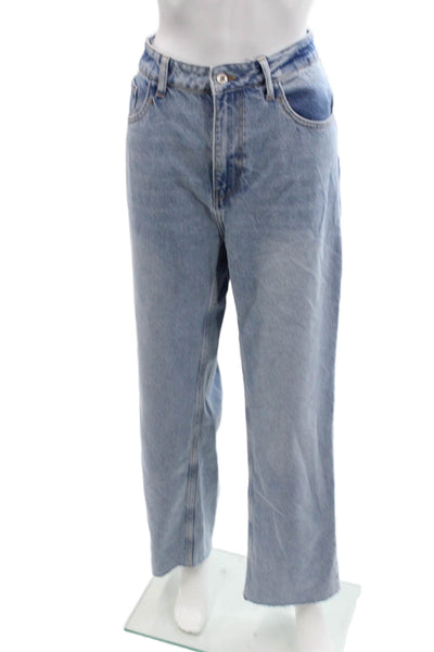 Zara Womens Cotton Pocketed High Rise Wide Legged Jeans Blue Size 10