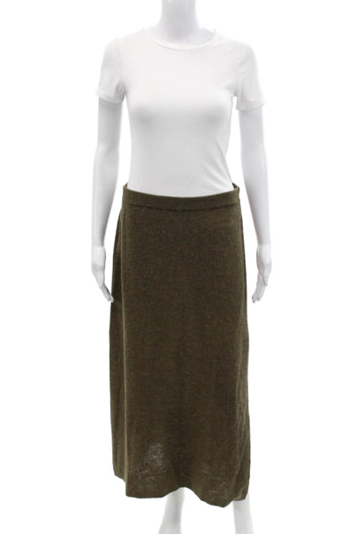 Zara Womens Knitted Elastic Waist Side Slit Maxi Skirt Green Size L